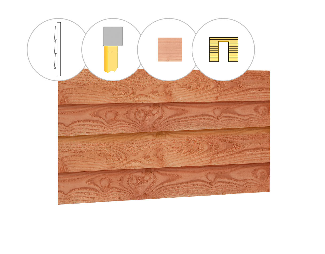 Douglas enkelzijdige wand t.b.v. enkele deur met Zweeds rabat B, hoogte 224cm, onbehandeld (1013641)