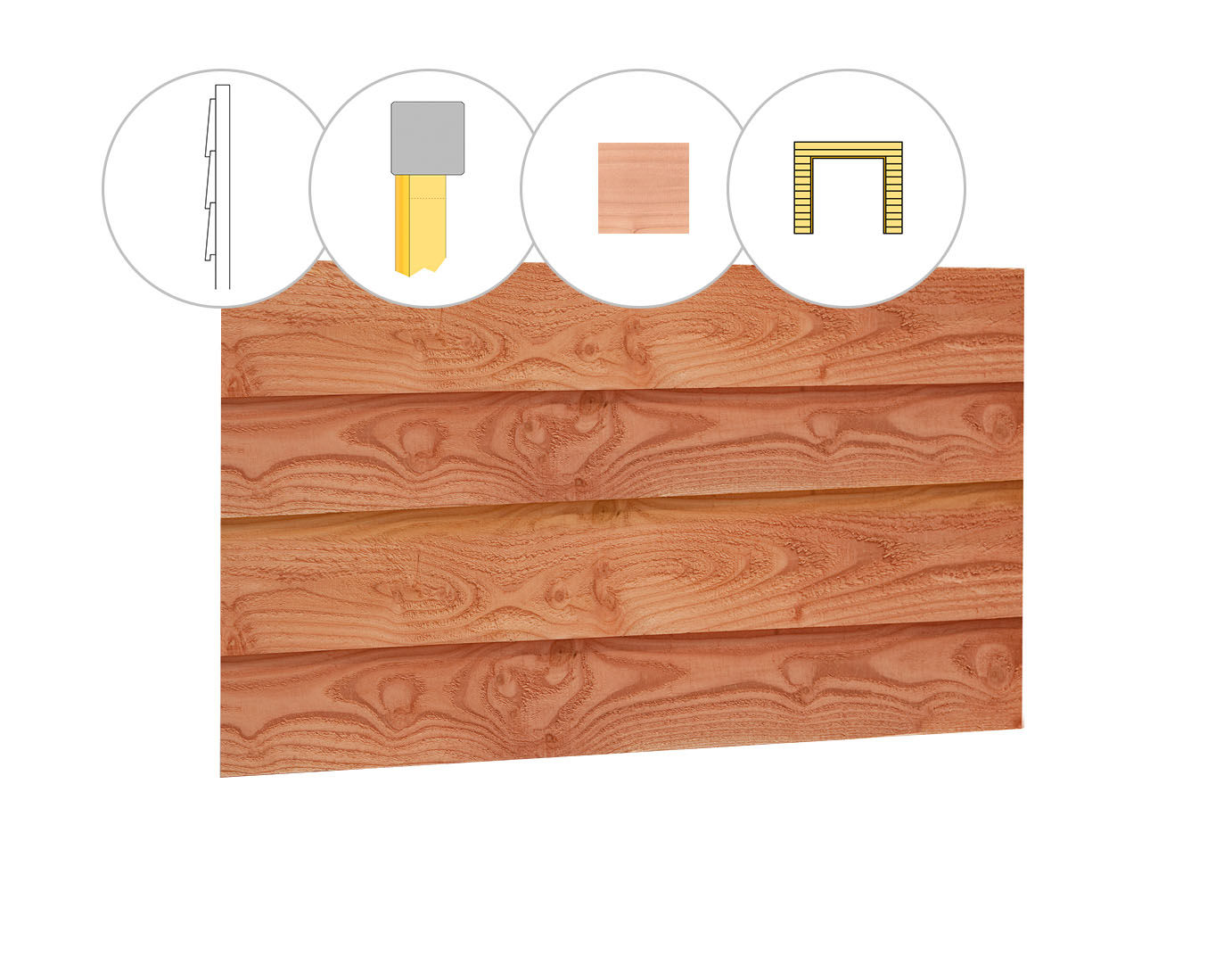 Douglas enkelzijdige wand t.b.v. dubbele deur met Zweeds rabat C, hoogte 224cm, onbehandeld (1013646)