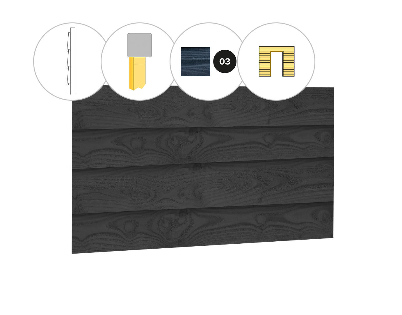 Douglas enkelzijdige wand t.b.v. enkele deur met Zweeds rabat C, hoogte 224cm, zwart geïmpregneerd (1013680)