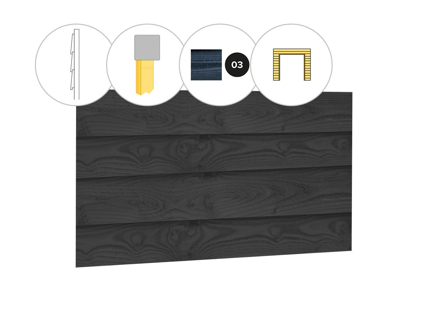 Douglas enkelzijdige wand t.b.v. dubbele deur met Zweeds rabat C, hoogte 224cm, zwart geïmpregneerd (1013684)