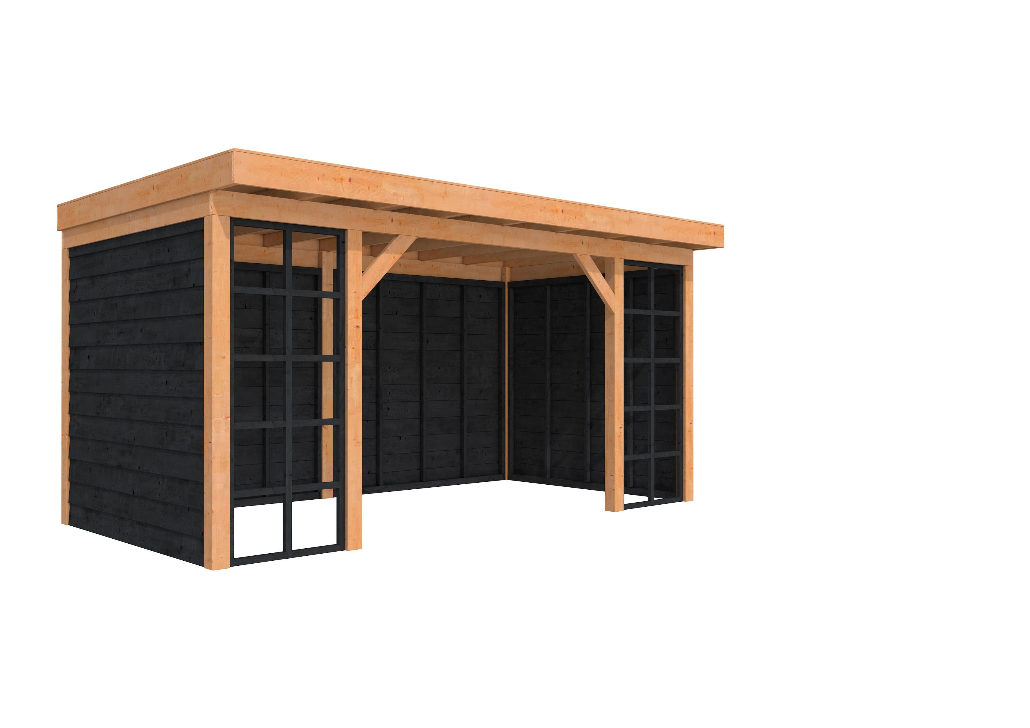 Douglasvision buitenverblijf Comfort Compleet 500x270cm, onbehandeld, wanden zwart geïmpregneerd (1046185)