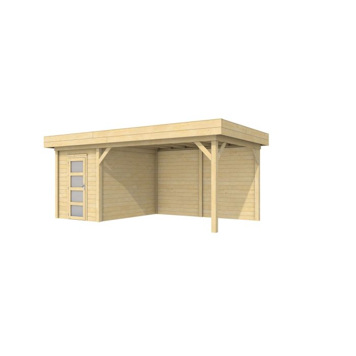 Hillhout vuren Topvision tuinhuis Kiekendief 200x300cm met luifel 400cm, met enkele deur, kleurloos geïmpregneerd (1001659-01)