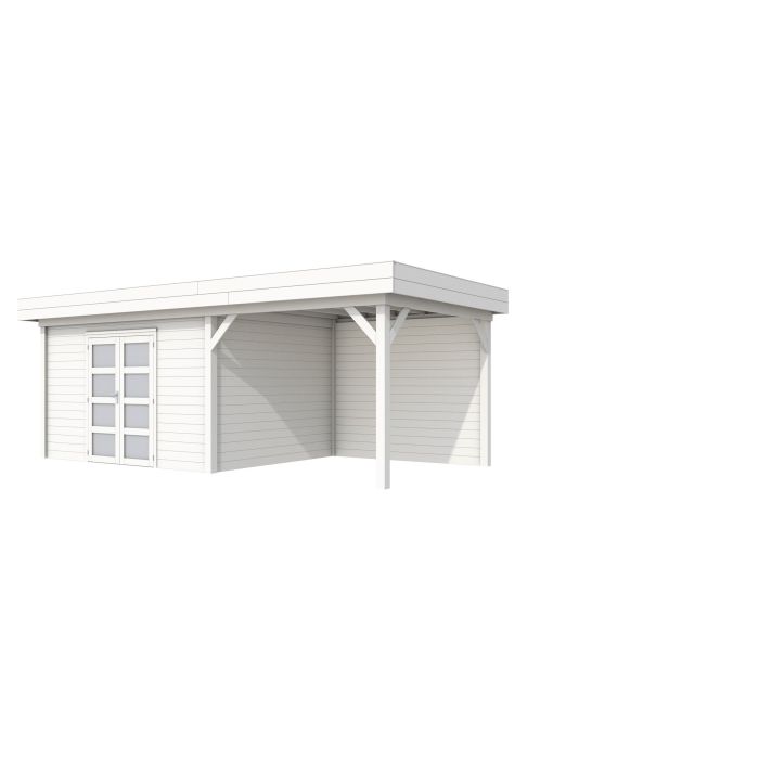 Hillhout vuren Topvision tuinhuis Parelhoen 400x300cm met luifel 300cm, met dubbele deur, wit gespoten (1001680-04)