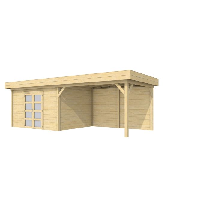 Hillhout vuren Topvision tuinhuis Parelhoen 400x300cm met luifel 400cm, met dubbele deur, onbehandeld (1001683)