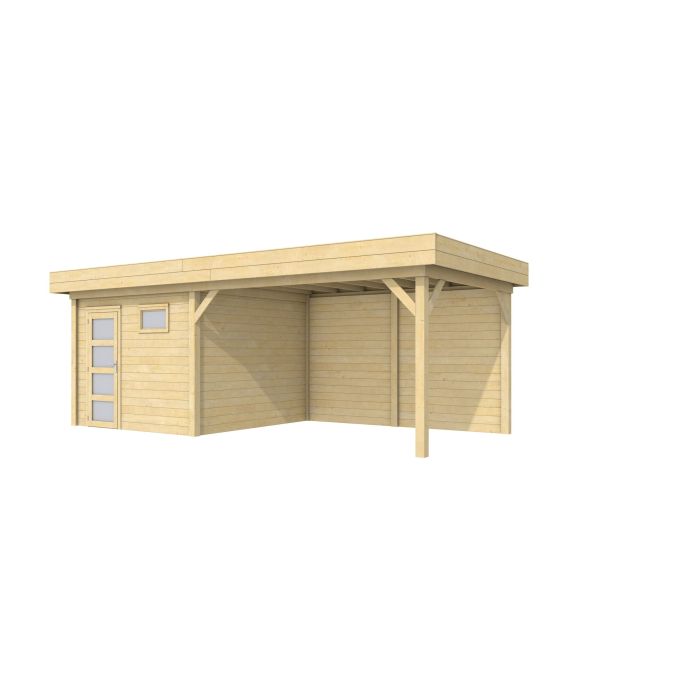 Hillhout vuren Topvision tuinhuis Tapuit 300x300cm met luifel 400cm, met enkele deur en raam, onbehandeld (1001815)