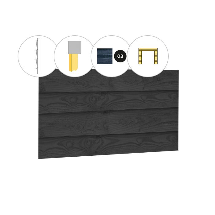 Douglas enkelzijdige wand t.b.v. dubbele deur met Zweeds rabat C, hoogte 224cm, zwart geïmpregneerd (1013684)