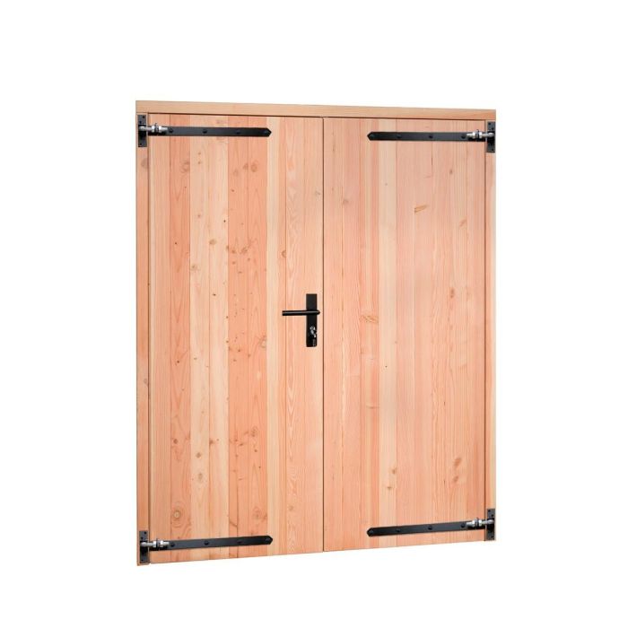 Douglas dubbele dichte deur met zwart beslag inclusief kozijn, 168x201cm, groen geïmpregneerd (1060678)