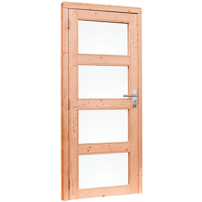 Douglas links draaiende enkele deur 201x90cm onbehandeld 4-ruits melkglas