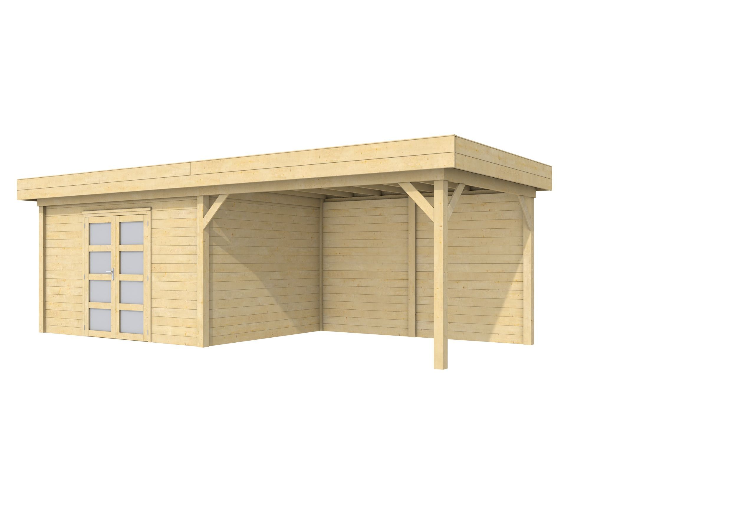 Hillhout vuren Topvision tuinhuis Parelhoen 400x300cm met luifel 400cm, met dubbele deur, onbehandeld (1001683)