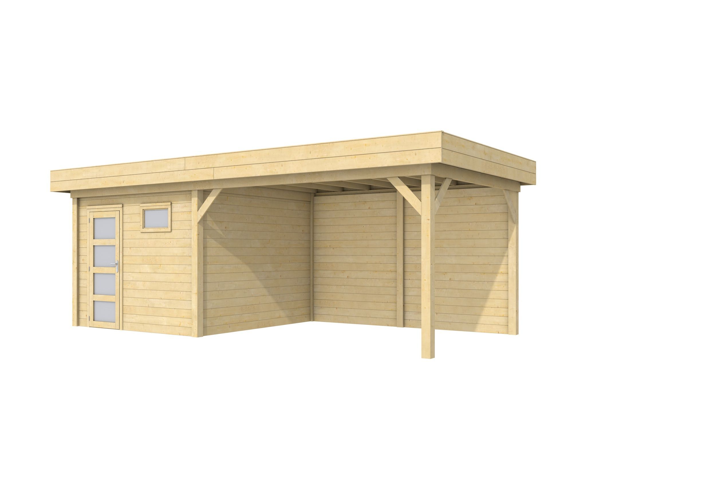 Hillhout vuren Topvision tuinhuis Tapuit 300x300cm met luifel 400cm, met enkele deur en raam, onbehandeld (1001815)